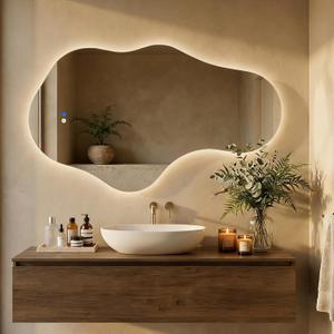 Irregular LED Bathroom Mirror with Lights, Backlit Vanity Mirror for Wall
