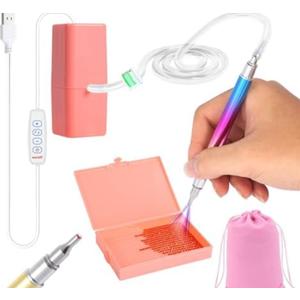 Electric Diamond Art Painting Pen with Storage Tray,Vacuum Diamond Art Pen No Wax Needed with Adjustable Suction,Accessories Tool for Setting AB Stones, Quiet and Long-Lasting (Pink)