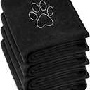 Chumia 4 Pack Dog Towels for Drying Large Microfiber Grooming Tools Absorbent Soft Bath Supplies with Embroidered Paw for Small Medium Pet Products(16 x 32 Inch,Black)