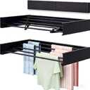 Wall Mounted Laundry Drying Rack, Carbon Steel Foldable & Retractable Clothes Drying Rack, Space Saving Adjustable Towel Holder for Bathroom, Laundry, Small Spaces (1, Black, 80cm), 31.5"