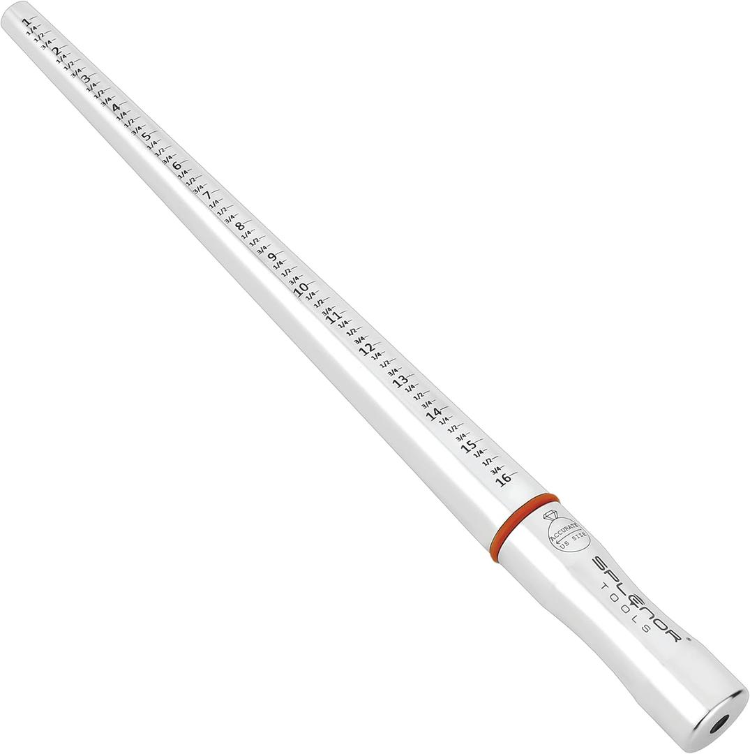 Splenor Tools 13" Solid Stainless Steel Grooved Ring Mandrel - for Measuring & Forming Rings - Jewelry Making Tool - Ring Sizer - Size (US 1-16)