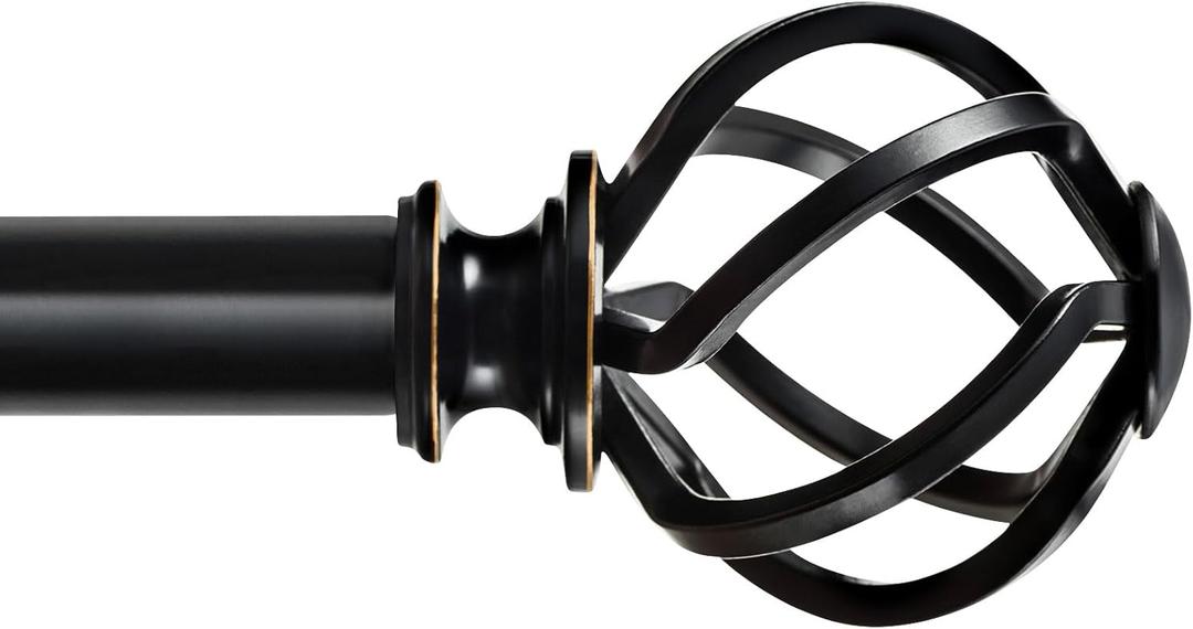 KAMANINA Black Curtain Rod for Windows 66 to 120 Inch (5.5-10ft), 1 Inch Heavy Duty Curtain Rods 32 to 120, Long Decorative Single Drapery Rods, Twisted Cage End