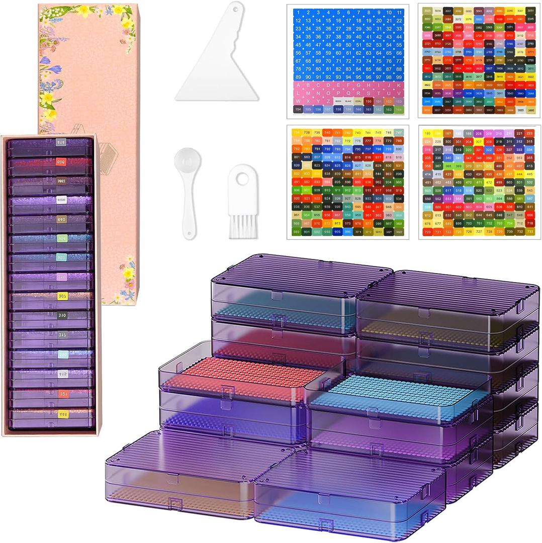 15 Sets totaling 30 Pieces Diamond Painting Storage Trays,2-in-1 Assembled Diamond Art Storage,Diamond Painting Accessories with lids, Dimond Art Paintings Tools,Diamond Painting Kits (Purple)