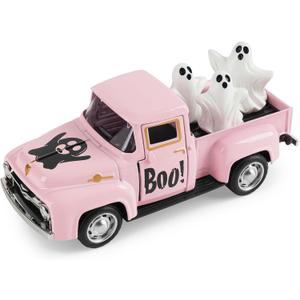 Halloween Truck Decor, Pink Halloween Ghost Truck Decorations for Home Indoor, Mini Cute Ghost Tiered Tray Decor, Farmhouse Kitchen Tabletop Centerpiece Decorations