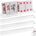 Tebery 4 Pcs Acrylic Playing Card Holder with Dual Grooves, 2 Slot Clear Game Card Display Rack, Playing Card Decks Stand Tray, Soild Card Game Organizer for Seniors, Adults, Family