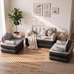 YITAHOME 3-Pc Air Sofa Bed Set with Pump, Queen and 2 Twin, Gray