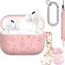 Seltureone Compatible with AirPods Pro 3 Case 2025 Cute with Cherry Blossom Keychain and Cleaning Kit, Soft Silicone Shockproof Flower Engraved Cover Compatible with AirPod Pro 3 Case Cover - Pink