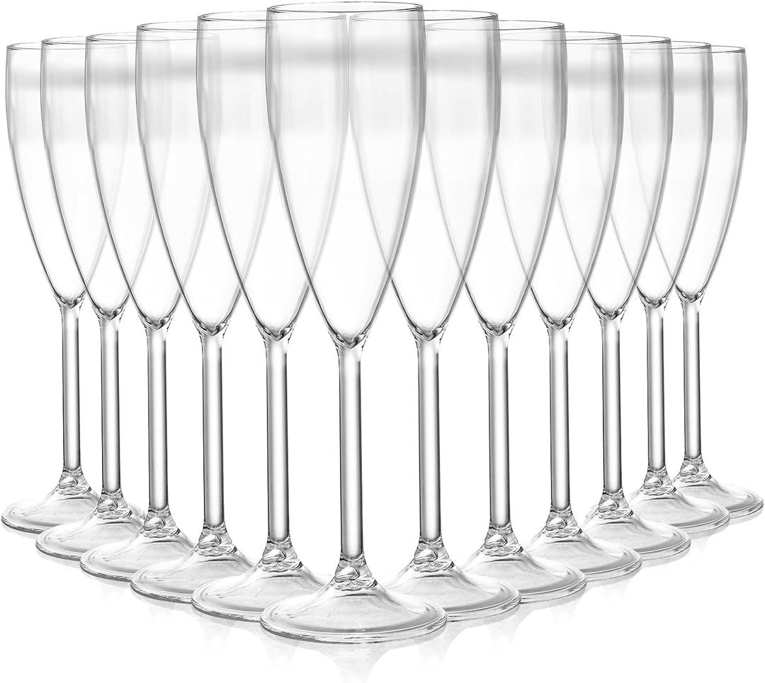 Elsjoy 12 Pack Plastic Champagne Flute, 6 oz Unbreakable Champagne Glasses Reusable Stemmed Champagne Coupes for Event, Wedding, Party