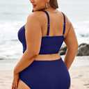 Eytino Womens Plus Size Bikini Sets High Waisted V Neck Bahting Suits Two Piece Color Block Swimsuits(1X) (Blue)