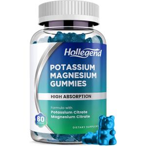 Potassium Magnesium Gummies, High Absorption Potassium Citrate 99mg Magnesium Citrate 180mg, Chewable Gummy Supplements for Leg Cramps & Muscle, 60 Count