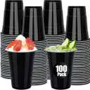 100 Pack Black Plastic Cups 16 oz Disposable Shot Cups for Party Heavy Duty Large Drink Graduation Black Cups for Wedding Birthday Halloween Soda Picnics (Black)