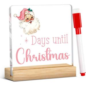 Funny Days Till Christmas Countdown Sign Christmas Countdown Calendar Acrylic Decor Xmas Vacation Sign Pink Santa Retro Decoration 4 x 4 Inch