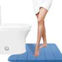 Yimobra Memory Foam Toilet Bath Mat U-Shaped, Soft and Comfortable, Super Water Absorption, Non-Slip, Thick, Machine Wash and Easier to Dry for Bathroom Commode Contour Rug, 24 X 20 Inches, Blue