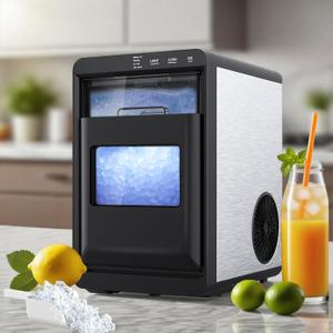 ADVWIN Nugget Ice Maker Countertop, 44LBS/24H Pebble Ice Maker Machine with Soft Chewable Ice, Self-Cleaning Pellet Ice Maker with Pull-Out Water Tank & Removable Ice Basket for Home/Kitchen/Office,  Silver+black