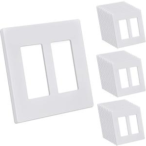 CML 2 Gang Screwless Decorator Wall Plate, Double Outlet Covers, 30 Pack Decorative Light Switch Plates, Hidden Screw Smooth Face, Standard Size 4.68 X 4.72, UL Listed, White