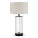 Henn&Hart 28" Tall Table Lamp with Fabric Shade in Blackened Bronze/White, Lamp, Desk Lamp for Home or Office