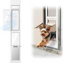 Doggy Door for Sliding Glass Door, Adjustable Height 75 3/5" to 80" Sliding Door Doggie Door Insert with Screen Design, Suitable for Medium Dogs Up to 30 Lbs, New