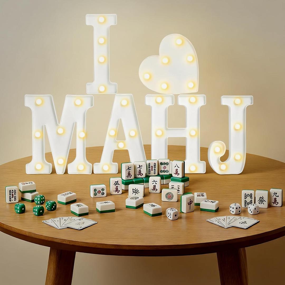 I Love MAHJ Light Up Letters Marquee Signs for Mahjong Party Decorations, Battery Operated LED Alphabet Lamps with Heart for Game Night Decor, Mahj Group Hostess Gift & Table Centerpiece