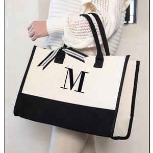 M Initial Canvas Tote | Mud Pie