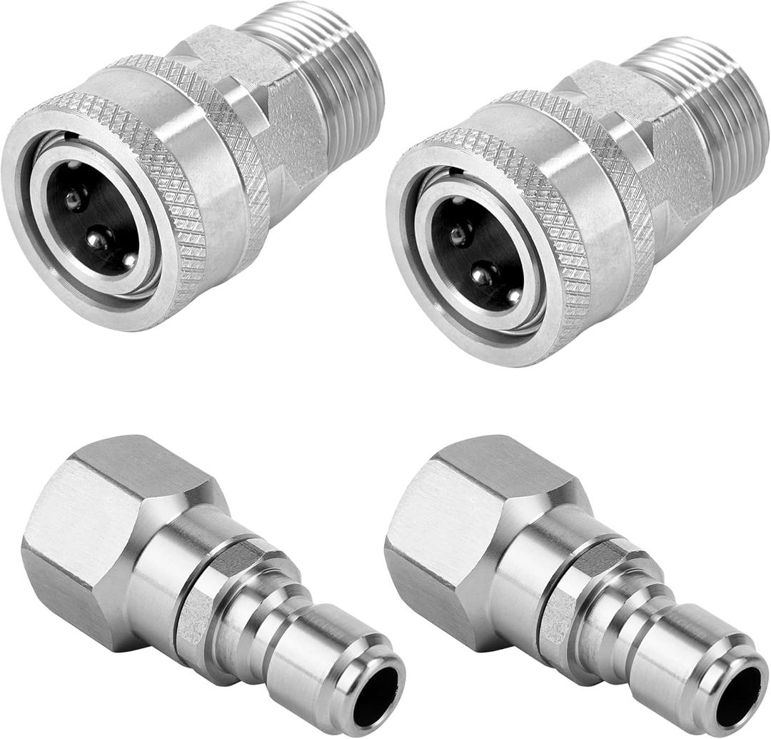 Pressure Washer Quick Connect Kit Swivel Fittings, M22 14mm to 3/8 Inch Quick Connect Hose Adapter Set, Stainless Steel, 4 Pieces