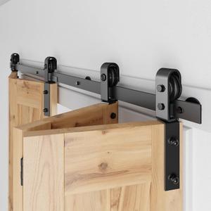 SMARTSTANDARD 6ft/72" Bi-Folding Sliding Barn Door Hardware Kit, Bifold Barn Door Hardware Heavy Duty Sturdy Side Mounted for 4 Doors -Smoothly and Quietly-Easy to Install, Fit 68" Door, No Doors (Matte Black)