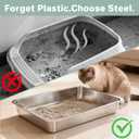Amibud Low Entry Stainless Steel Cat Litter Box for Kittens, Metal Kitty Shallow Litter Box, Easy Access Kitty Litter Pan Tray, Easy Cleaning -17.72'' Lx 13.78'' W x 2.76'' H