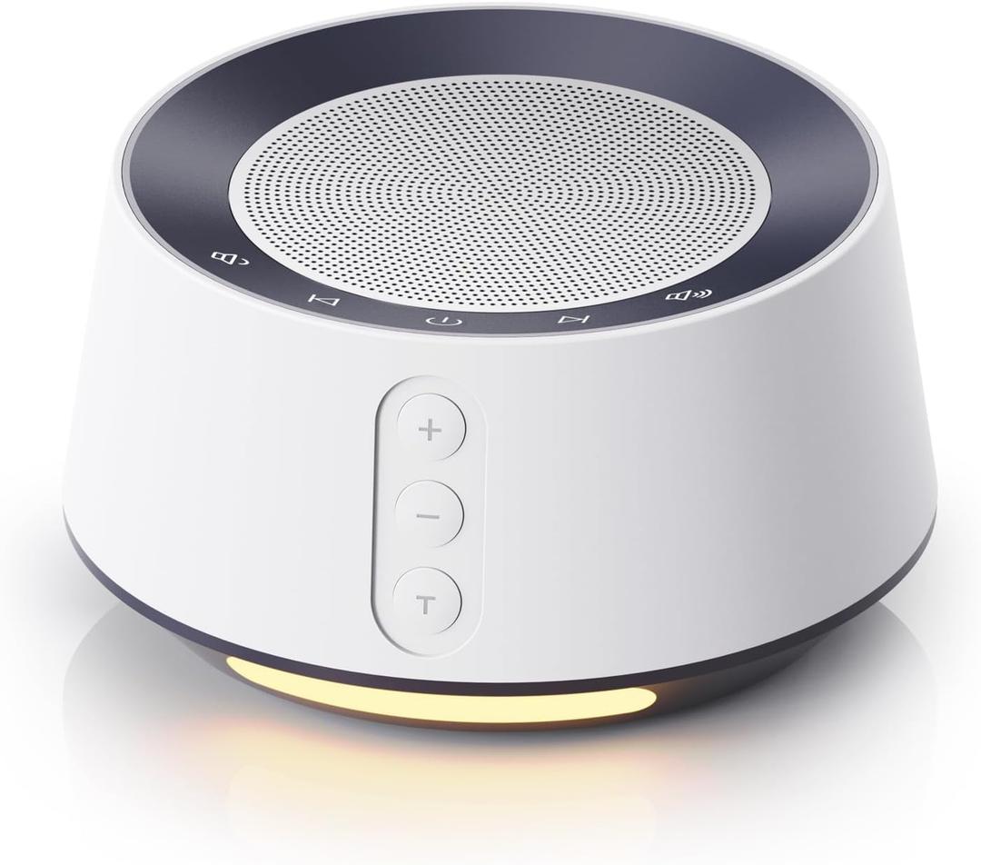 BGOVERSS White Noise Sound Machine with 14 Soothing Sounds and 10 Levels Night Light for Sleeping, 5 Timers and Memory Feature Plug in Sound Machine for Nursery Baby Kids Adults (White)