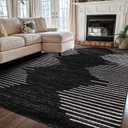 Rugshop Bohemian Stripe Stain Resistant High Traffic Living Room Kitchen Bedroom Dining Home Office Area Rug 6'6" x 9' Black