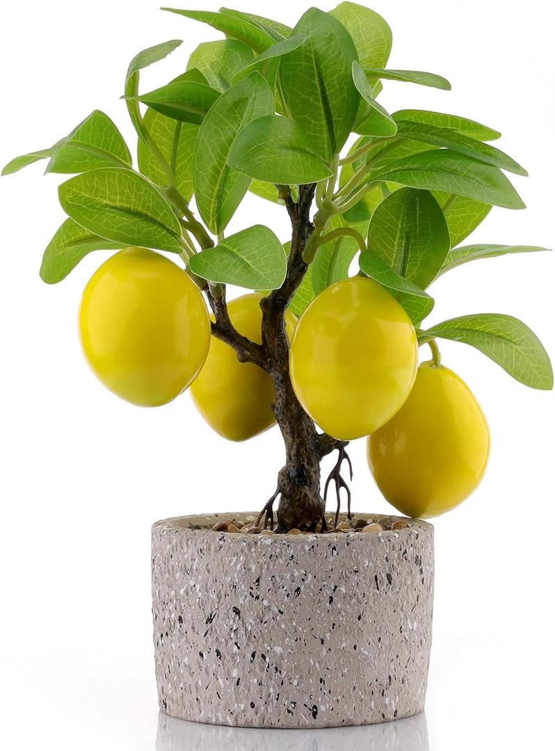 Woration Artificial Potted Plants Fake Yellow Lemon Tree Bonsai Decoration Faux Fruit Greenery with Pot Indoor for Home Office Living Room Table Ornaments, Lemon