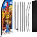 8FT Iced Tea Feather Flag with Pole Outdoor Advertising Banner Polyester Fabric Stainless Steel Pole Promo Flag Kit with Ground Spike Carry Bag for Beverage Shop