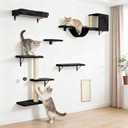Cat Wall Shelves, Stable & Safe 6 in 1 Cat Furniture Set Black, for Cats to Climb, Hide, Lounge, and Scratch