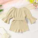 YOUNGER TREE Kids Toddler Baby Girls Summer Outfit Off-Shoulder Sunflower Overall Romper Jumpsuit Short Trousers Clothes (12-18 Months, Beige)