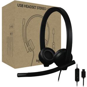 Logitech H570e USB Headset with Microphone for PC and Mac, USBC Wired Headset with Stereo Sound, NoiseCanceling Mics and Inline Controls, Certified for Microsoft Teams, Black