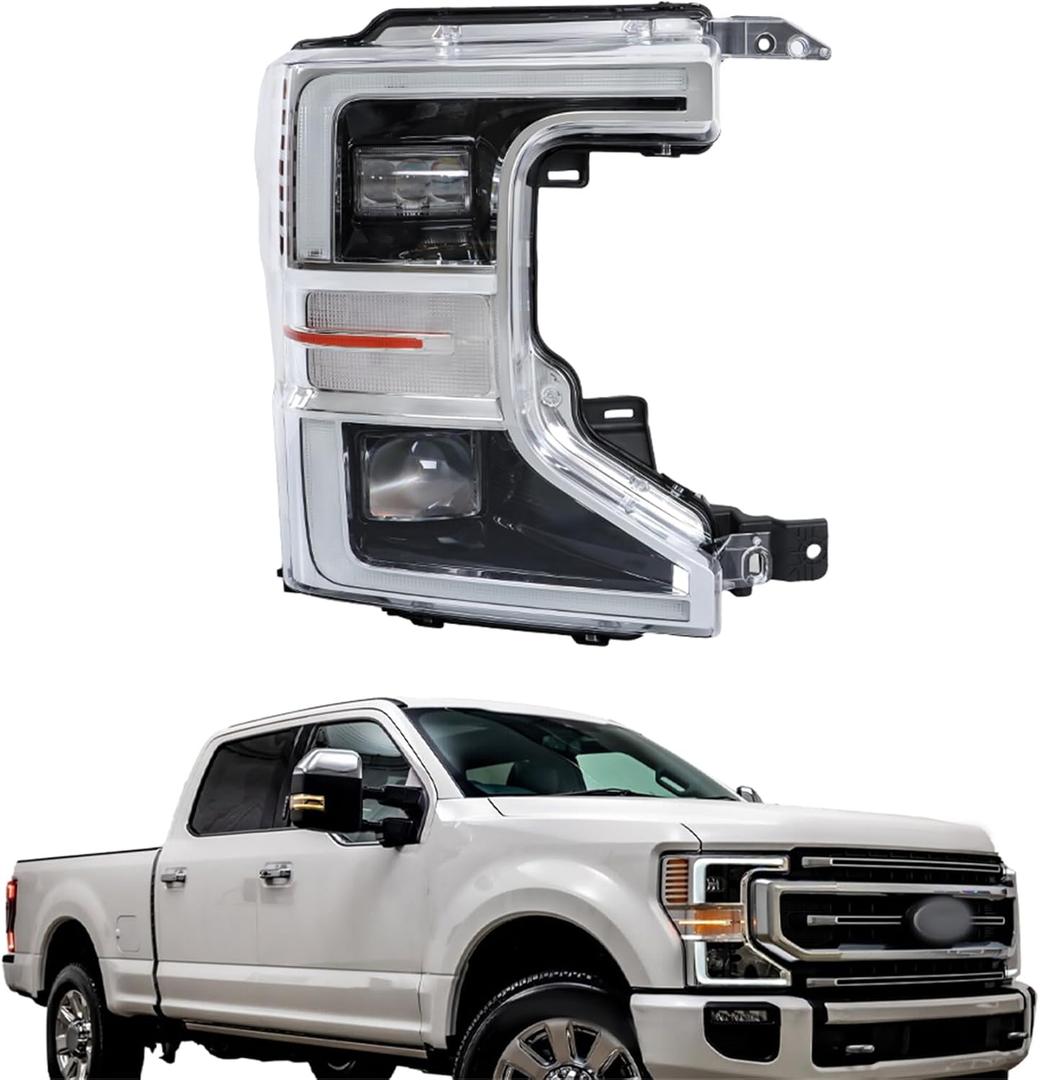 WFLNHB 1PC Replacement for F250 F350 2020-2022 Right Side Headlight Assembly w/o Sport Package Headlamp Housing Chrome LC3Z13008L