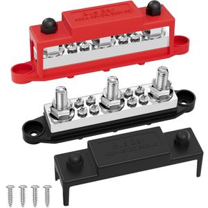 Joinfworld Power Distribution Block 400A Bus Bar 12V 48V with 3 x 3/8"(M10) Studs 12 Volt Automotive Marine DC Battery Busbar Terminal Block with Cover - Negative & Positive