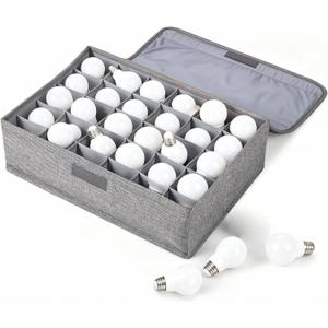 Light Bulb Organizer Storage Box Ornament Storage with 30 Dividers Foldable Organizer with Lid Sturdy PP Board Fits Various Standard Bulbs Dustproof Fabric Case for Home(Grey,1 Pcs)