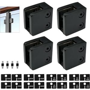 Glass Clamp - 4PCS,for 1/4 "-1/2 "6mm-12mm Tempered Glass, Stainless Steel 304 Flat Back Square Casting- Black for Indoor/Outdoor Balustrade, Stair Handrail (LIUCHONGYANG99)