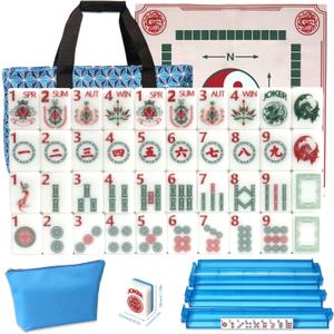 160 Pcs American Mahjong Set, Mahjong Set with Blue Back, 0.59 inches x 1.18 inches