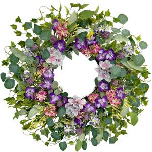 Jobflower Spring Wreaths for Front Door, 24 Inch Purple Summer Wreath Everyday Artificial Wild Flower Wreath for Wedding Home Wall Window Porch Indoor Decor