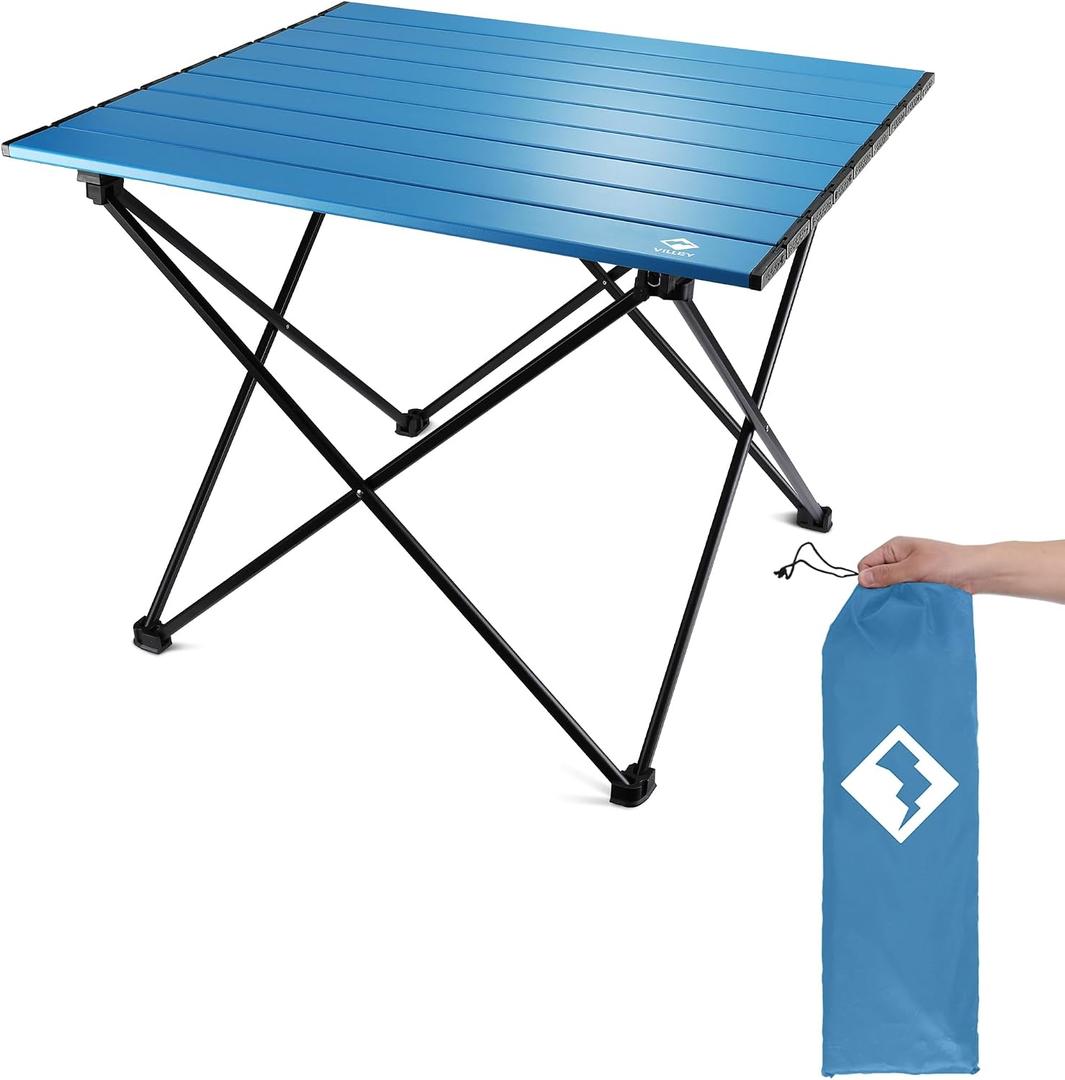 VILLEY Portable Camping Side Table, Ultralight Aluminum Folding Beach Table with Carry Bag for Outdoor Cooking, Picnic, Camp, Boat, Travel, Large 24''
