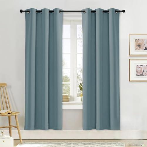 NICETOWN Black Out Curtain Panel Shade, Single Piece, 34 inches Wide by 72 inches Long, Greyish Blue, Solid Energy Efficient Eyelet Top Window Blind for Guest Room 1 panel