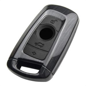 TANGSEN Smart Key Fob Case Compatible with BMW 1 3 4 5 6 7 Series GT3 GT5 M5 M6 X3 X4 3 4 Button Keyless Entry Remote Personalized Protective Cover Plastic Gray Brushed Pattern Black Silicon