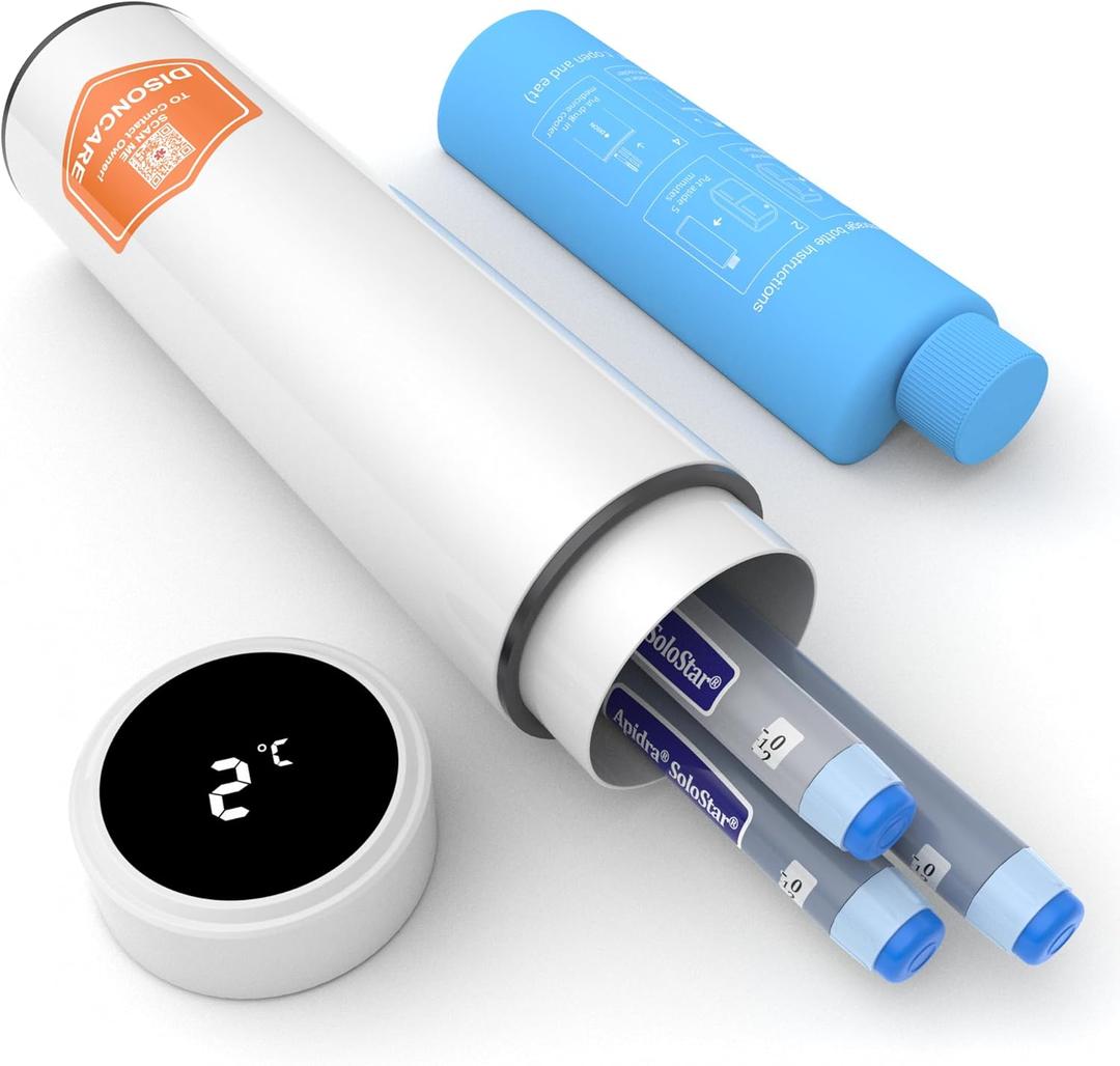 DISONCARE 60H Insulin Cooler Travel case Temp Display Medication Cooler for Medicine Travel TSA Approved Ice Pack Diabetic Medical Cooler Diabetes Bag EpiPen with QR Medical TagWhite