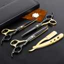 Professional Black Gold Hairdressing Scissors Hair Cutting Sets Salon Multifunctional Straight Shears Teeth Scissors Thinning Shears blending shears Tools for Mother Father's Gift