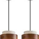 Modern Cement Pendant Light Fixture,White Concrete Pendant Lights with Wood Accent,Vintage Farmhouse Chandelier for Kitchen Island Dining Room Living Room Bedroom Cafe(White 2-Pack 7.87in)