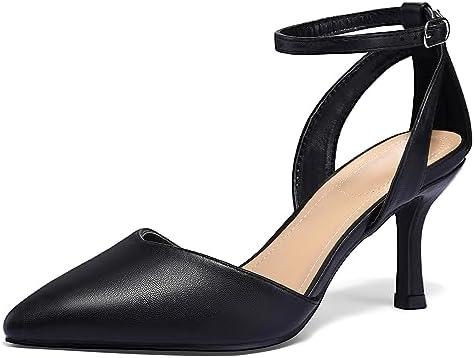 mysoft Women's Pumps Shoes Pointed Toe Kitten Low Heels Stiletto Ankle Strap Closed Toe Wedding Party Dress Sandals, Size: 8 1/2