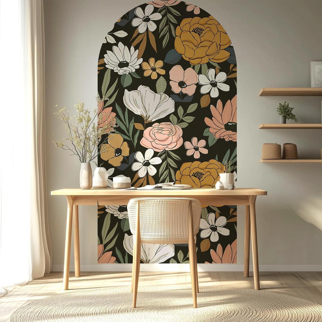 Flower Arch Wall Decals Peel and Stick, Large Floral Vinyl Wall Stickers, Removable Leaves Home Decor Art Wallpaper for Bedroom Living Room Classroom Office