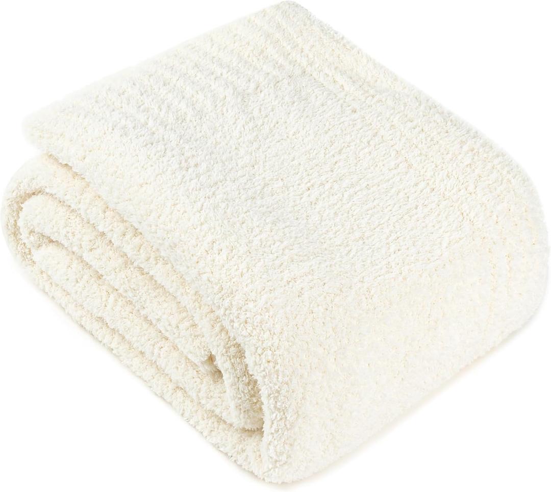 PAVILIA Super Soft Throw Blanket for Couch, Fluffy Cozy Lightweight Cream Blanket, Large Fuzzy Warm Knit Blanket for Bed Sofa, Beige, 60x80