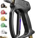 Short Pressure Washer Gun, High Pressure Washer Gun 4500 PSI M22-14mm & 3/8" Connect Car Accessories Car Washing Gun Car Detailing Kit with 5 Spray Nozzle, 1/4" Quick Connector Coupler for Foam Cannon