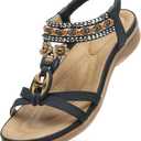 Littleplum Womens Sandals Arch Support Summer Beach Sandals Comfort Walking Shoes Bohemian Flip Flops Sandals for Women (7, Casual Black)